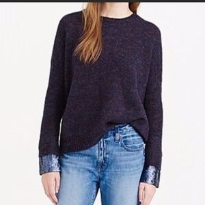 J. Crew wool mohair blend blue sequin cuff crew neck sweater XS